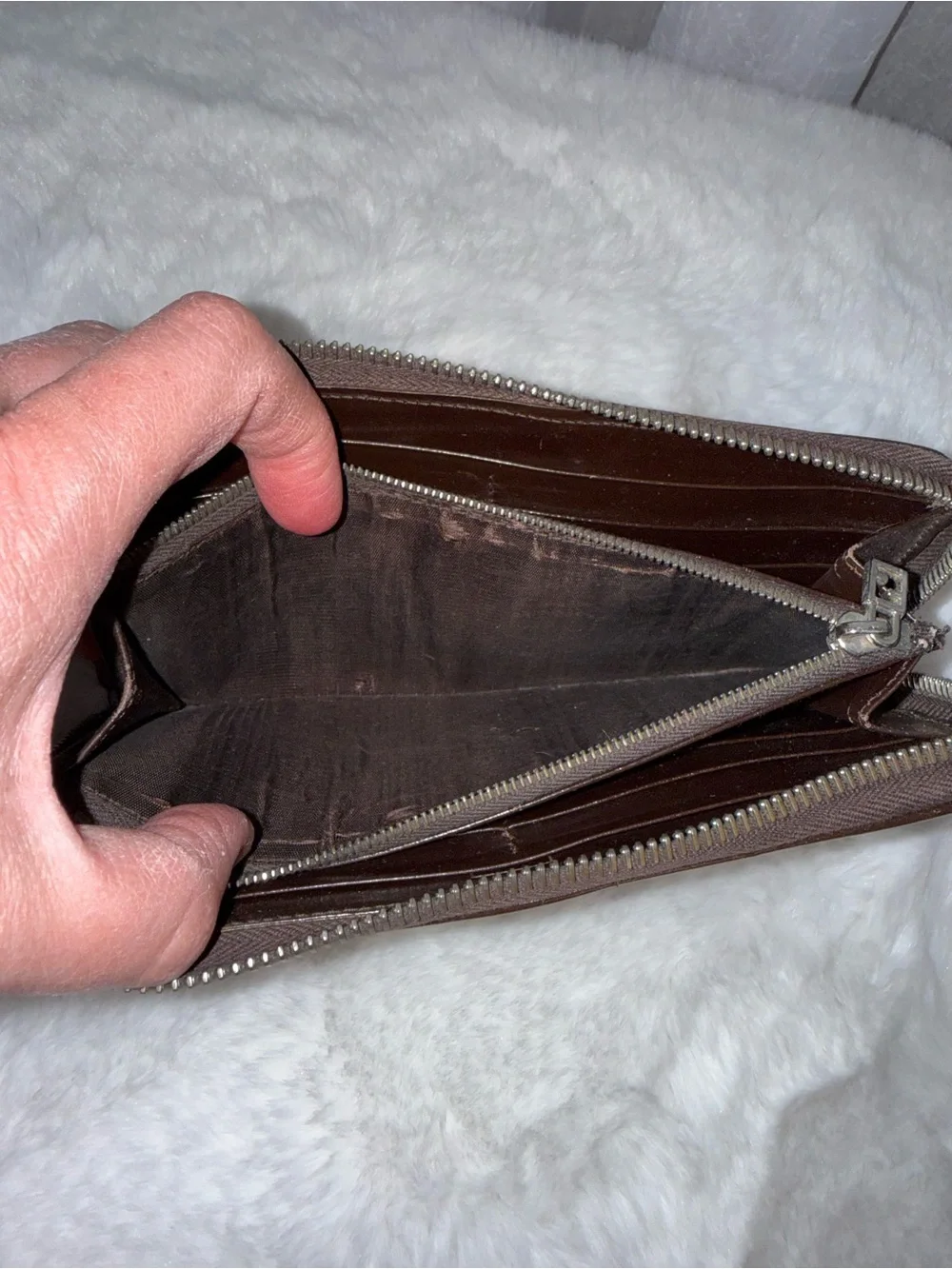 Fendi Monogram Canvas and Leather Zip Wallet in Dark Brown with Silver Hardware